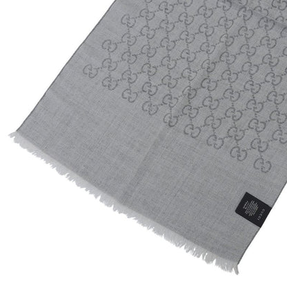 GUCCI Wool Silk Blend GG Pattern Fringe Shawl Gray 45 X 180cm Made