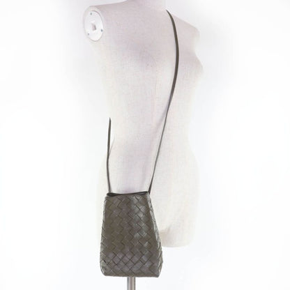 Bottega Veneta Intrecciato leather shoulder bag in khaki with dust bag