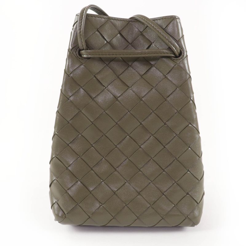 Bottega Veneta Intrecciato leather shoulder bag in khaki with dust bag