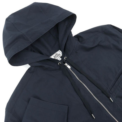 HERMES H566160h2 100% Cotton Zip Up Hooded Blouson Jacket Light Hand Navy