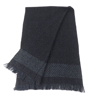 CHANEL Cashmere Blend Coco Mark Embroidered Lamé With Fringe Large Shawl Black