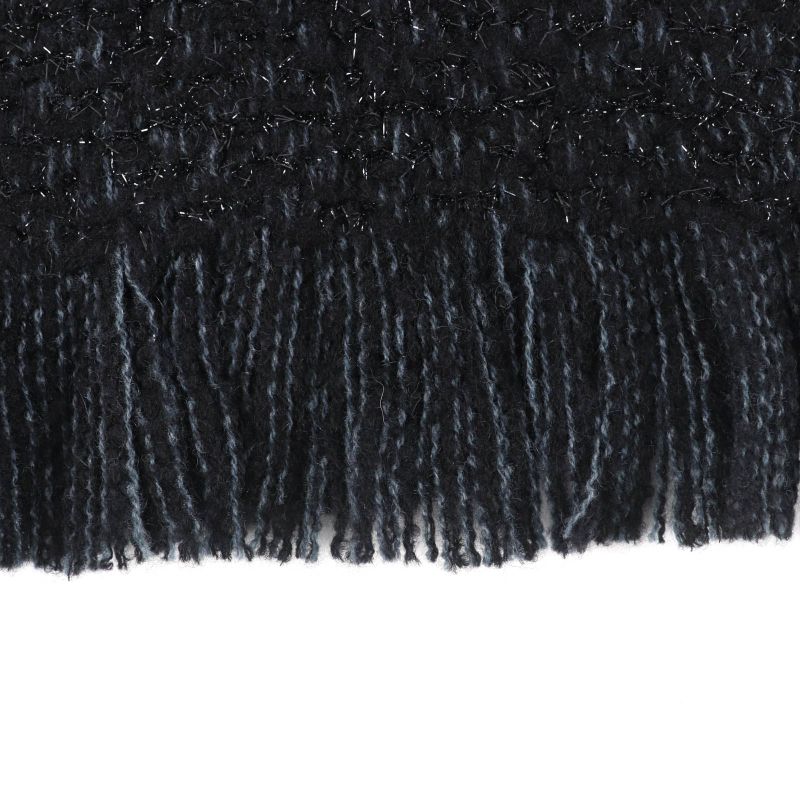 CHANEL Cashmere Blend Coco Mark Embroidered Lamé With Fringe Large Shawl Black