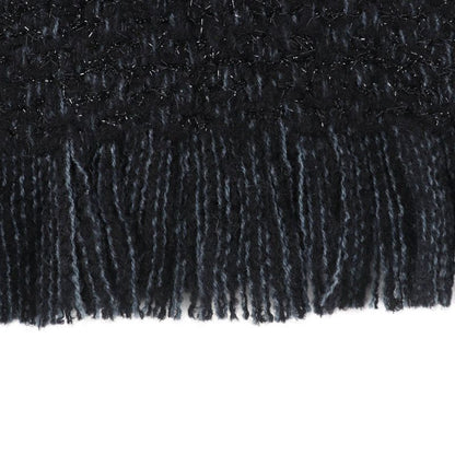 CHANEL Cashmere Blend Coco Mark Embroidered Lamé With Fringe Large Shawl Black