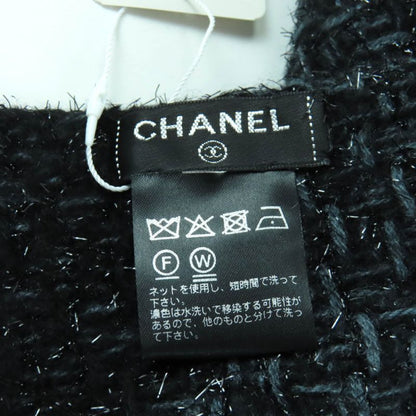 CHANEL Cashmere Blend Coco Mark Embroidered Lamé With Fringe Large Shawl Black