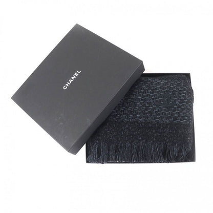 CHANEL Cashmere Blend Coco Mark Embroidered Lamé With Fringe Large Shawl Black