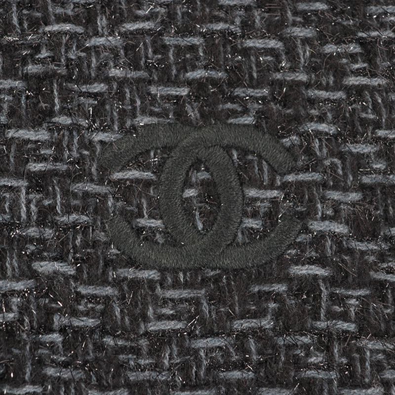 CHANEL Cashmere Blend Coco Mark Embroidered Lamé With Fringe Large Shawl Black