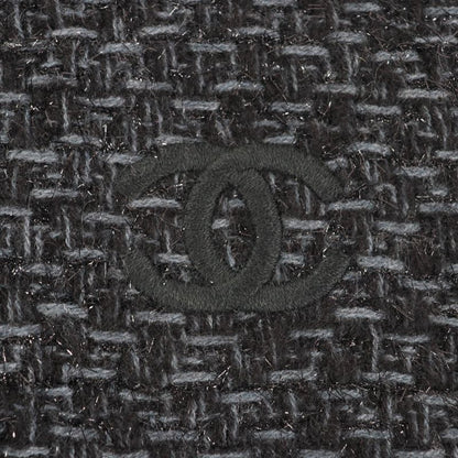 CHANEL Cashmere Blend Coco Mark Embroidered Lamé With Fringe Large Shawl Black