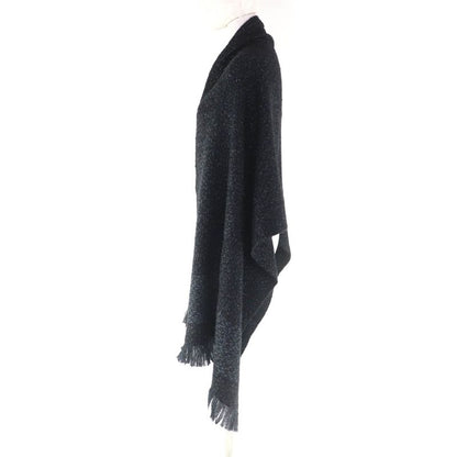 CHANEL Cashmere Blend Coco Mark Embroidered Lamé With Fringe Large Shawl Black