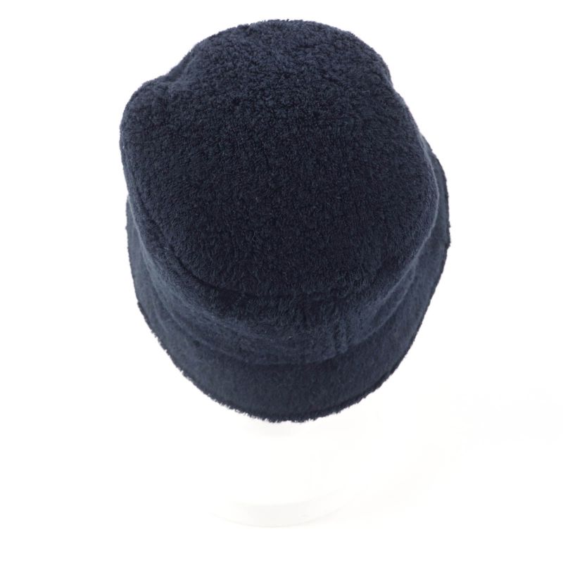 CHANEL 21V 100% Cotton Coco Mark Plate Pile Bucket Hat Navy M Made In Italy