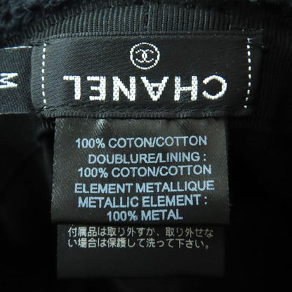 CHANEL 21V 100% Cotton Coco Mark Plate Pile Bucket Hat Navy M Made In Italy