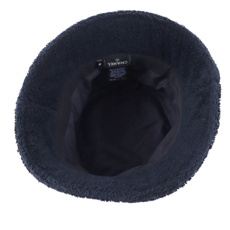 CHANEL 21V 100% Cotton Coco Mark Plate Pile Bucket Hat Navy M Made In Italy