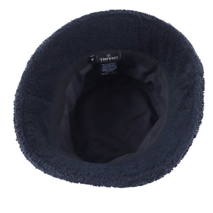 CHANEL 21V 100% Cotton Coco Mark Plate Pile Bucket Hat Navy M Made In Italy