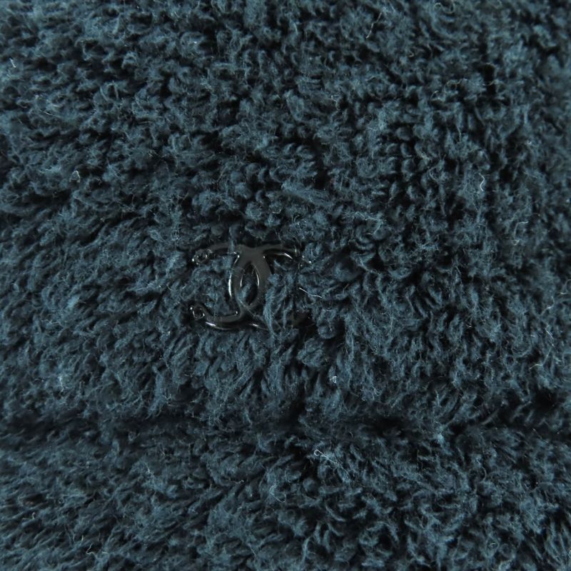 CHANEL 21V 100% Cotton Coco Mark Plate Pile Bucket Hat Navy M Made In Italy