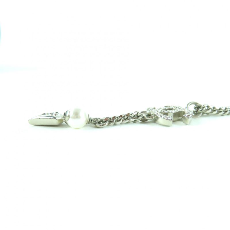 CHANEL F25C Coco Mark Rhinestone Faux Pearl Necklace Pendant Silver - Made In