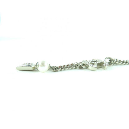 CHANEL F25C Coco Mark Rhinestone Faux Pearl Necklace Pendant Silver - Made In