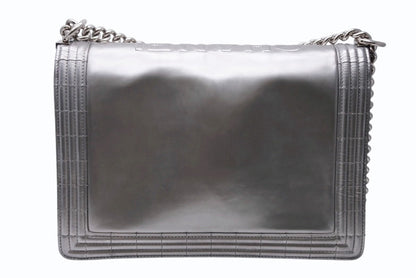 Chanel Boy Chain Shoulder Bag CC Logo Calfskin Silver — view 2