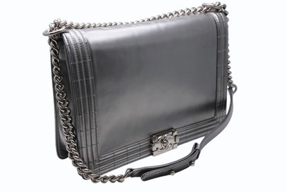 Chanel Boy Chain Shoulder Bag CC Logo Calfskin Silver — view 3