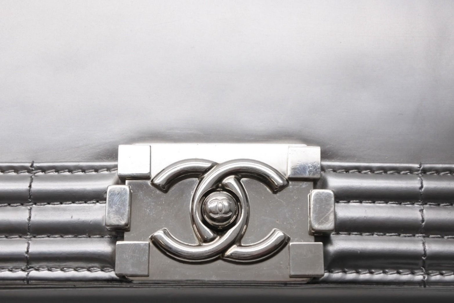 Chanel Boy Chain Shoulder Bag CC Logo Calfskin Silver — view 5