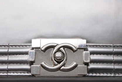 Chanel Boy Chain Shoulder Bag CC Logo Calfskin Silver — view 5