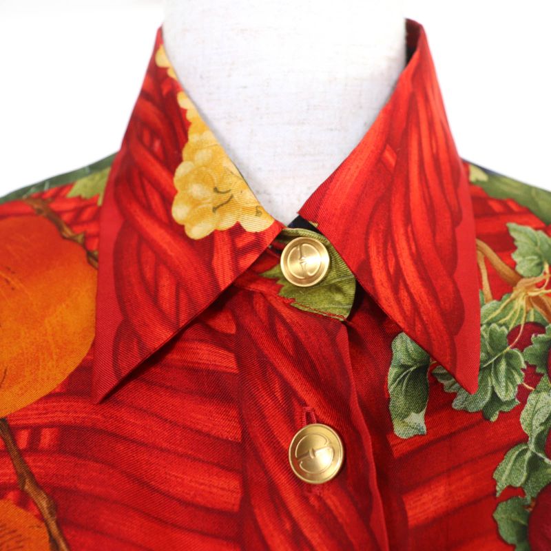GUCCI 100% Silk Tom Ford Period Full Pattern Design Long Sleeve Shirt Multicolor