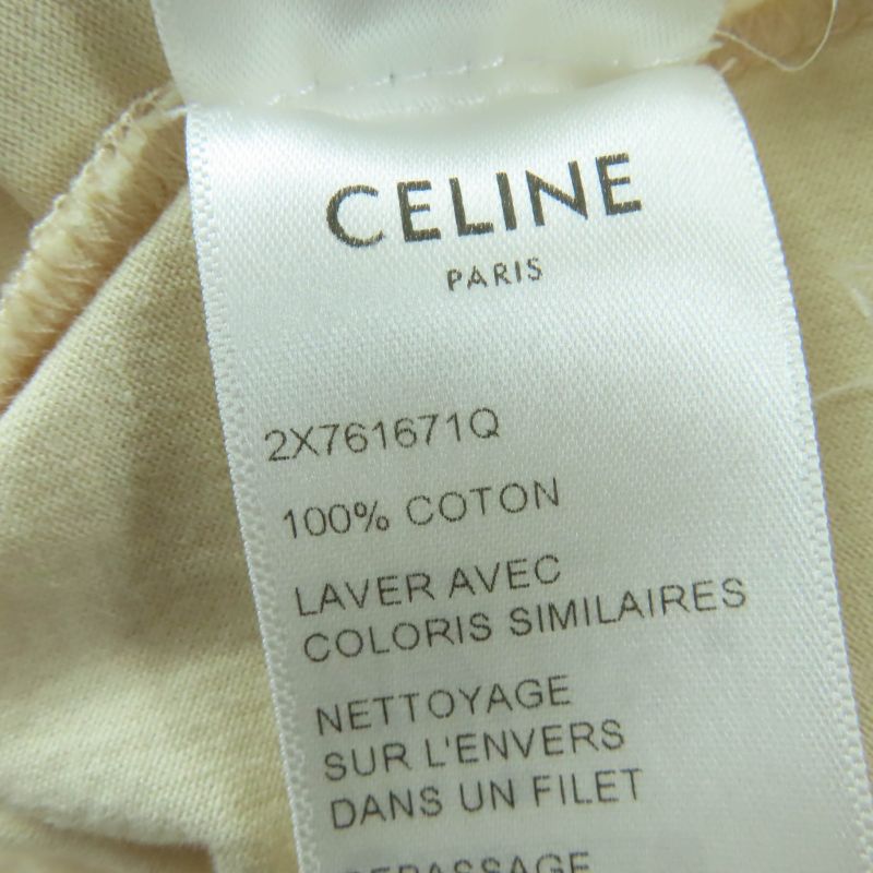 CELINE 2x761671q 100% Cotton Logo Cropped Short Sleeve T-shirt Beige XS Made In