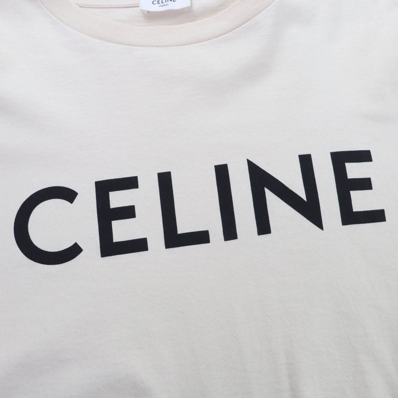 CELINE 2x761671q 100% Cotton Logo Cropped Short Sleeve T-shirt Beige XS Made In