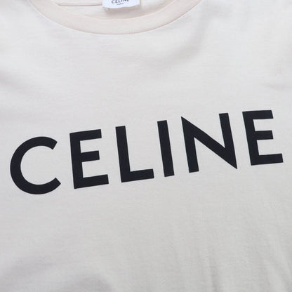 CELINE 2x761671q 100% Cotton Logo Cropped Short Sleeve T-shirt Beige XS Made In