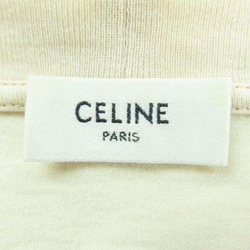 CELINE 2x761671q 100% Cotton Logo Cropped Short Sleeve T-shirt Beige XS Made In