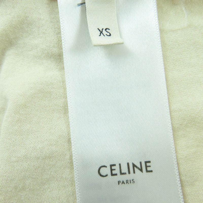 CELINE 2x761671q 100% Cotton Logo Cropped Short Sleeve T-shirt Beige XS Made In