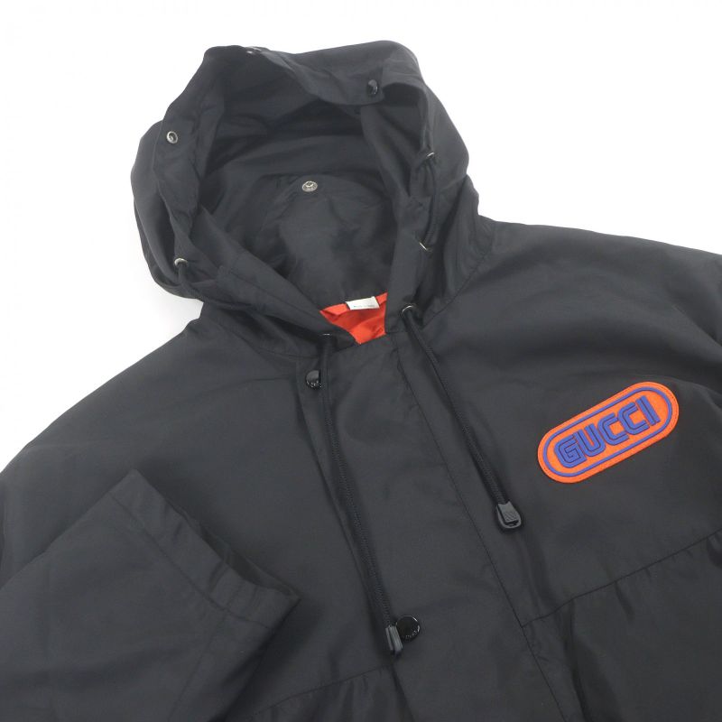 GUCCI 512997 Sega Pool Patch Nylon Jacket Logo Patch Filled Nylon Coat Black