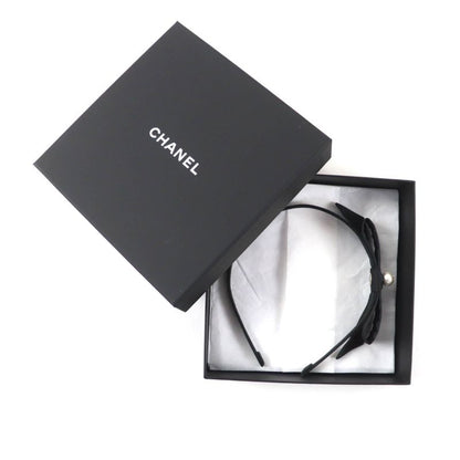 CHANEL 25P Aaa845 Coco Mark Ribbon Headband With Fake Pearl Hair Accessory