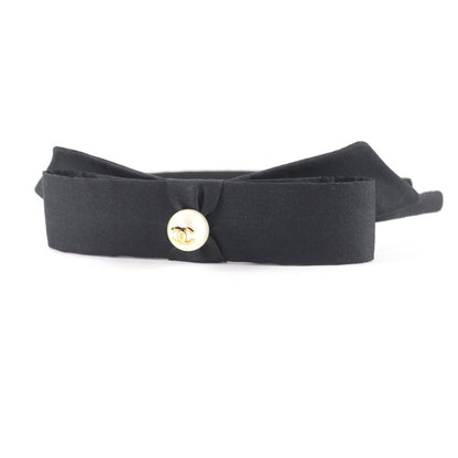 CHANEL 25P Aaa845 Coco Mark Ribbon Headband With Fake Pearl Hair Accessory