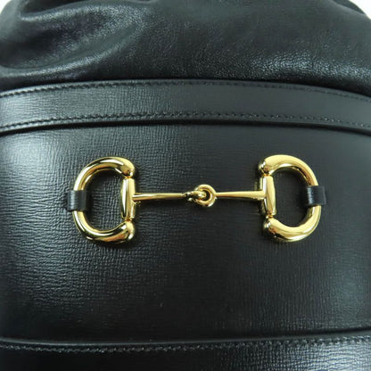 GUCCI 602118 Hosebit Leather Bucket Bag Shoulder Bag Black Gold Hardware