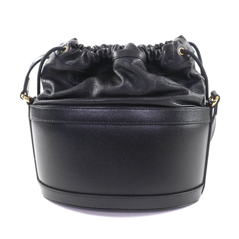 GUCCI 602118 Hosebit Leather Bucket Bag Shoulder Bag Black Gold Hardware