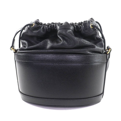GUCCI 602118 Hosebit Leather Bucket Bag Shoulder Bag Black Gold Hardware