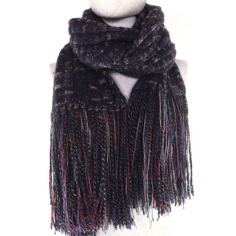 CHANEL 07A P31765k00607 Wool Angora Cashmere Blend Coco Mark Knit Scarf With