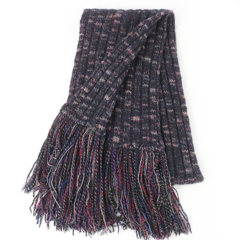 CHANEL 07A P31765k00607 Wool Angora Cashmere Blend Coco Mark Knit Scarf With