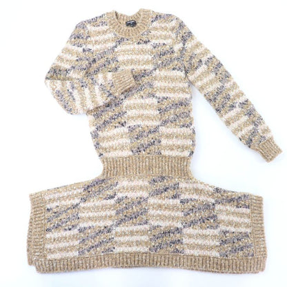 CHANEL P60141k07859 Wool Alpaca Blend Coco Mark Tweed Long Sleeve Knit Dress