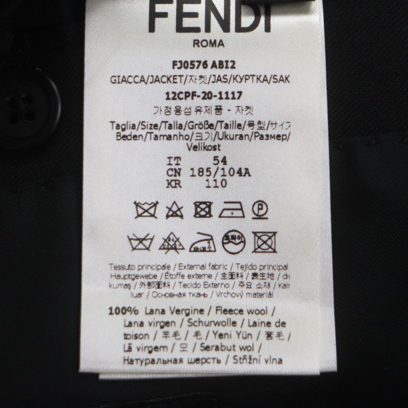 FENDI 2020 Fj0576 100% Wool FF Logo Button Single Jacket Tailored Jacket Black