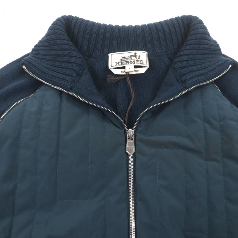 HERMES 100% Wool H Motif Quilted Filled 2WAY Double Zip Up Blouson Jacket