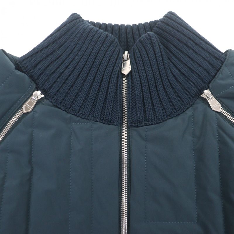 HERMES 100% Wool H Motif Quilted Filled 2WAY Double Zip Up Blouson Jacket