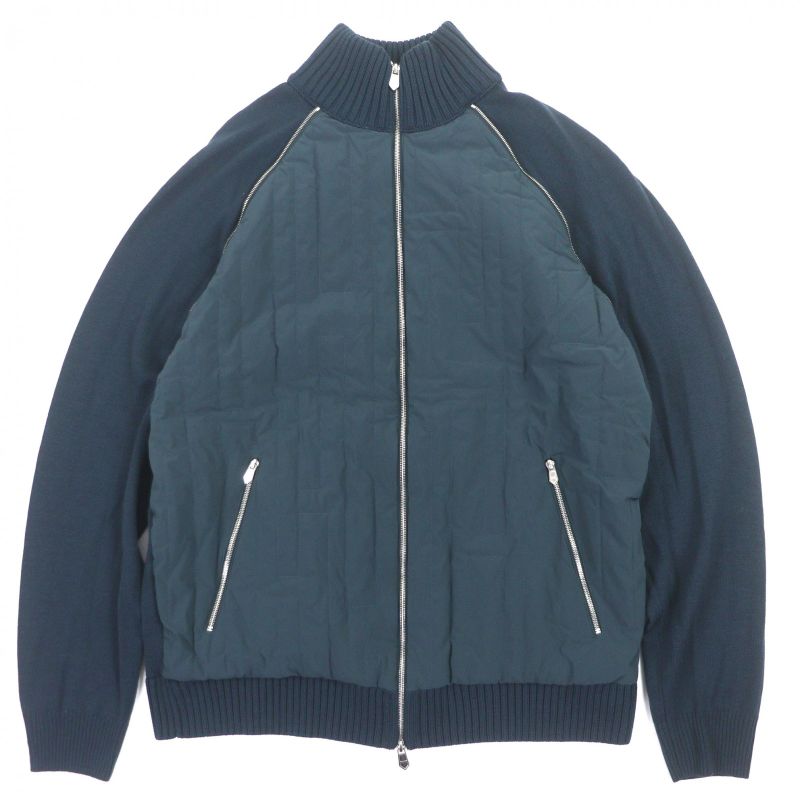 HERMES 100% Wool H Motif Quilted Filled 2WAY Double Zip Up Blouson Jacket