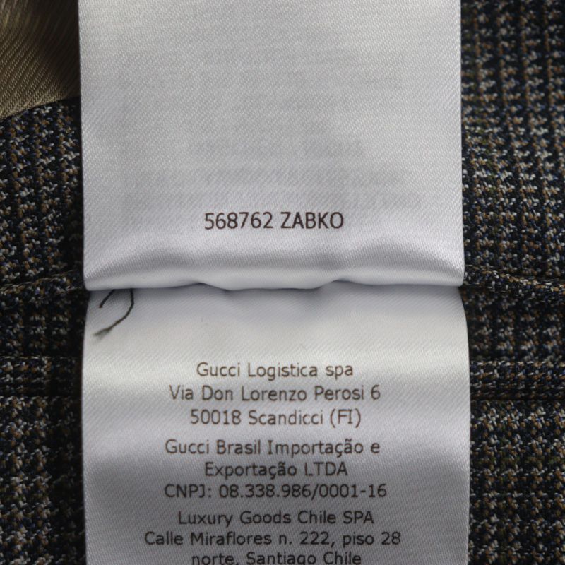GUCCI 568762 100% Wool Check Pattern Double Breasted Terrace Jacket Brown 48