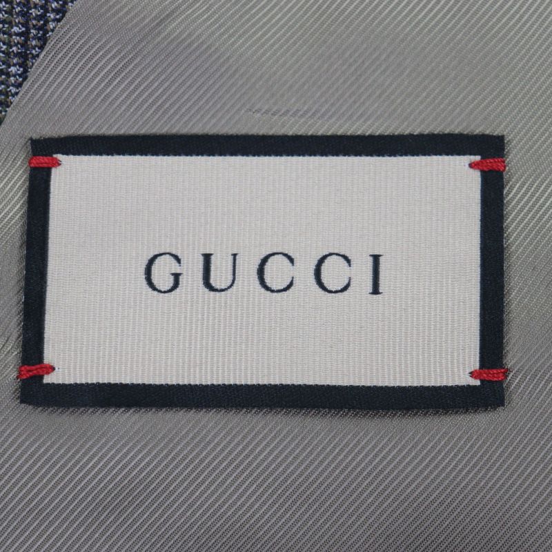 GUCCI 568762 100% Wool Check Pattern Double Breasted Terrace Jacket Brown 48