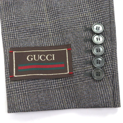 GUCCI 568762 100% Wool Check Pattern Double Breasted Terrace Jacket Brown 48