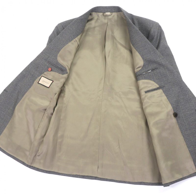 GUCCI 568762 100% Wool Check Pattern Double Breasted Terrace Jacket Brown 48