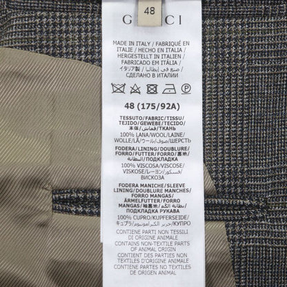 GUCCI 568762 100% Wool Check Pattern Double Breasted Terrace Jacket Brown 48