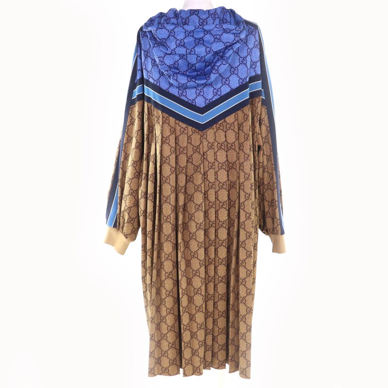 GUCCI 550604 GG Technical Back Pleats Jersey Parka Brown Blue M With Hanger