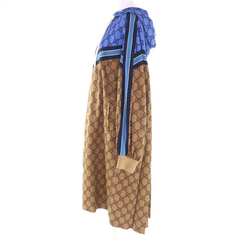 GUCCI 550604 GG Technical Back Pleats Jersey Parka Brown Blue M With Hanger