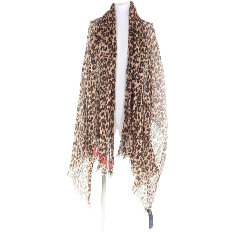 Louis Vuitton 2023 M79566 Cashmere Silk Logo Leopard Pattern Large Shawl Brown